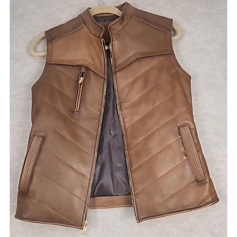 Cuadra-Style Women's Luxury Lambskin Leather Quilted Vest Size Medium Mens Small